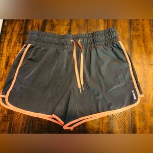 Reebok High Wasted, Elastic Pull Up Solid Gray with Orange Trim Size XL Shorts